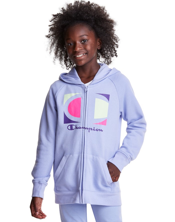 Champion Pige Hættetrøje LyseLilla - Full Zip Colorblock C Logo - Danmark EBY-653217